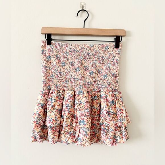 Nation LTD Mitzy Smocked Cotton Mini Ruffle Skirt in Flower Power Floral -  S - Picture 3 of 7
